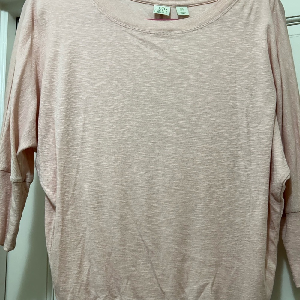 (2) Lucy & Laurel Pink and Gray 3/4 Sleeve cotton Top - Picture 3 of 3